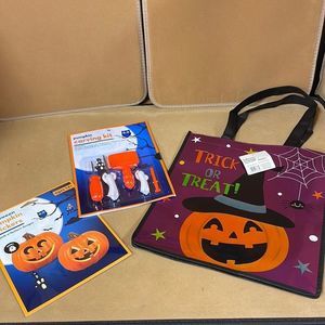 Halloween treat bag, pumpkin sticker decal, & pumpkin carving kit